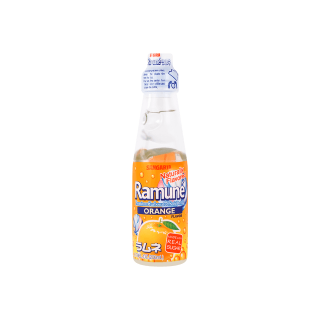 SANGARIA Ramune Premium Carbonated Soft Drink Orange Flavor, 6.76 fl oz