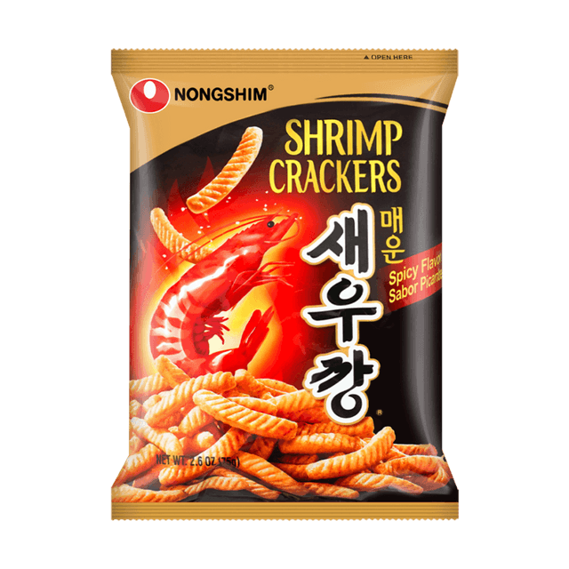 NONGSHIM Hot & Spicy Shrimp Crackers, Light & Crispy Seafood Snack, 2.6 oz