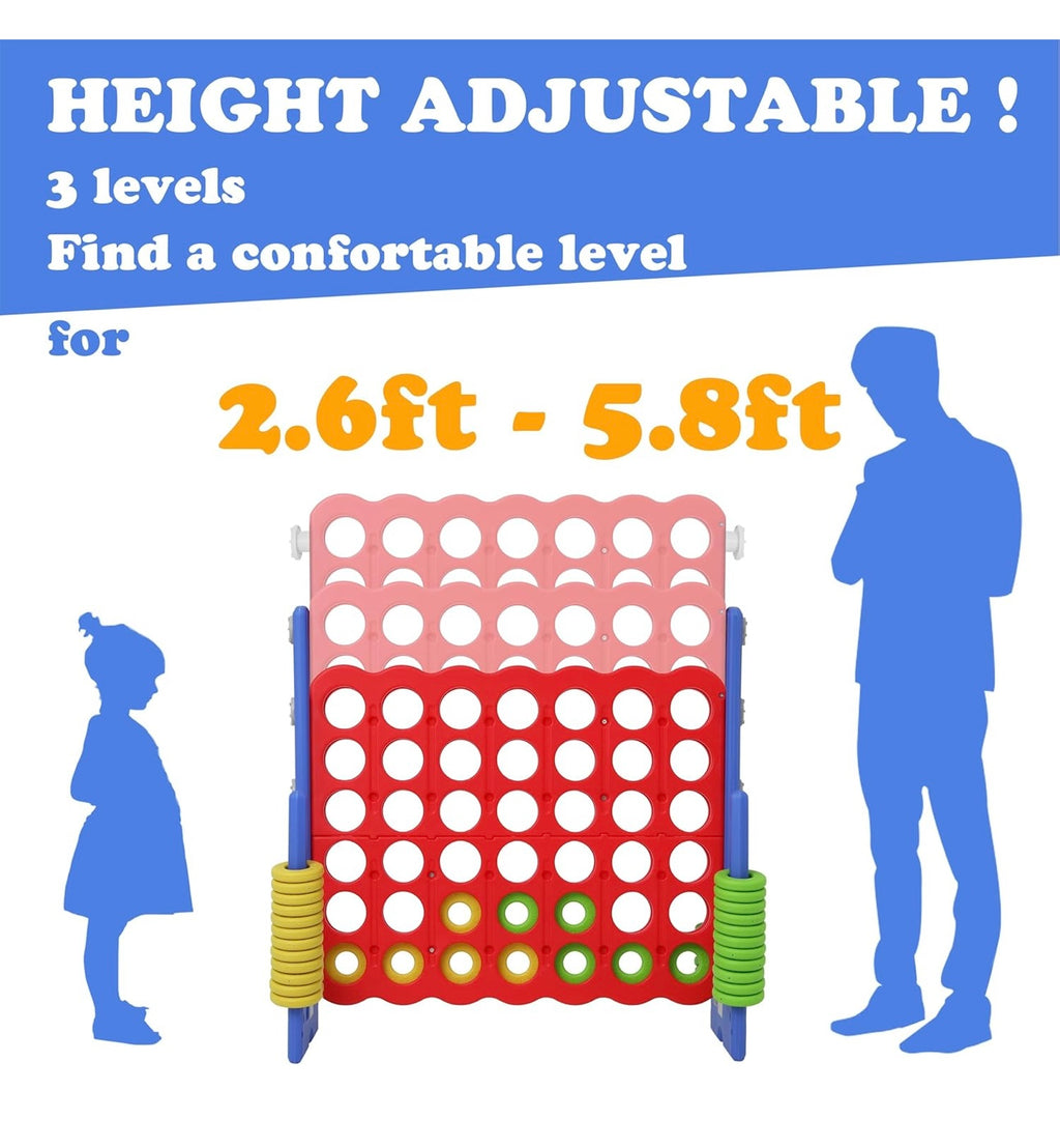 SDADI Jumbo 4 in a Row Game, 4-to-Score Giant Game Set with Adjustable Height (2.5-3.5 FT) for Kids & Adults