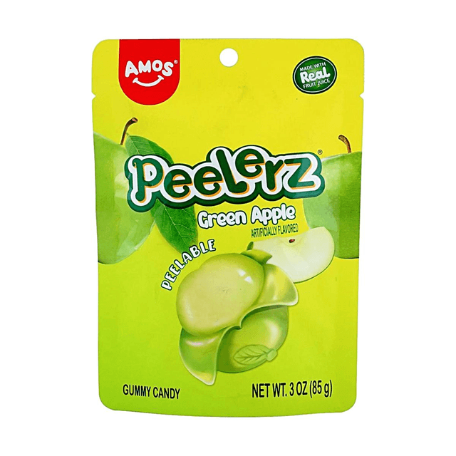 Amos Sweets Peelerz Gummy Candy Green Apple Flavor, 3 oz