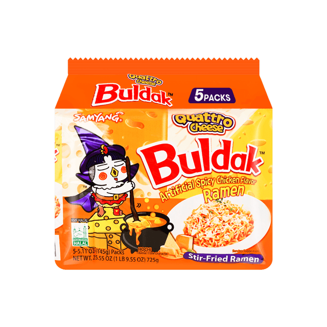 SAMYANG Buldak Noodles Quattro Cheese Hot Chicken Flavor Stir - Fried Ramen, 5 Pack* 5.11 oz